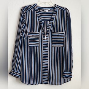 Notations Women's Striped Pullover 1/4 Zip Pockets Long Sleeves Sz 2X